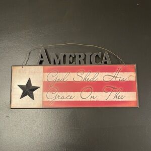 America Wall Sign - Red and Cream Patriotic Home Decor